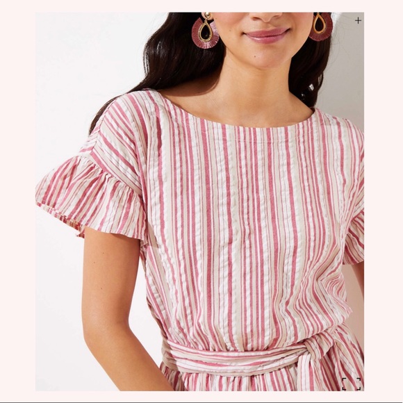 LOFT Striped Ruffle Romper - Picture 3 of 3